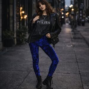 Dark Royal Blue Velvet Burnout Leggings Sz Small Indie Sleeze Dark Fairy Grunge